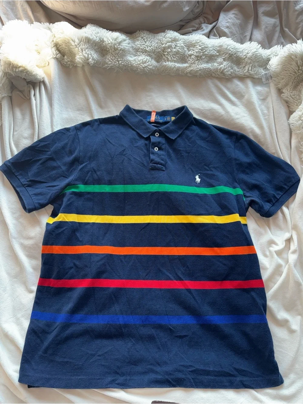 Ralph Lauren Navy Polo Shirt with Multicolor Stripes